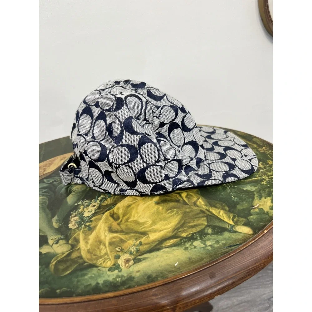 Coach Vintage Y2K Signature Monogram Jacquard Baseball Cap Hat Navy Blue White